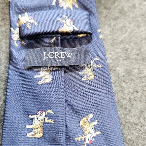 J Crew Christmas Tie Pug Reindeer Dog 100% Silk Blue 61" Long Necktie J.Crew - Picture 7 of 10